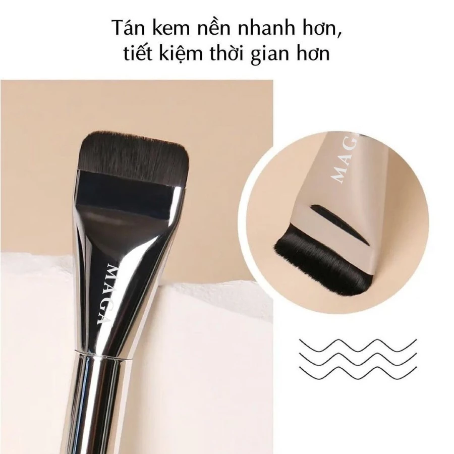Cọ Cao Cấp MAGA Silver Foundation MA107 - Cọ Dẹt Ngắn Dàn Nền Ánh Bạc - Cọ dàn nền - Cọ đánh nền - Cọ tán kem nền