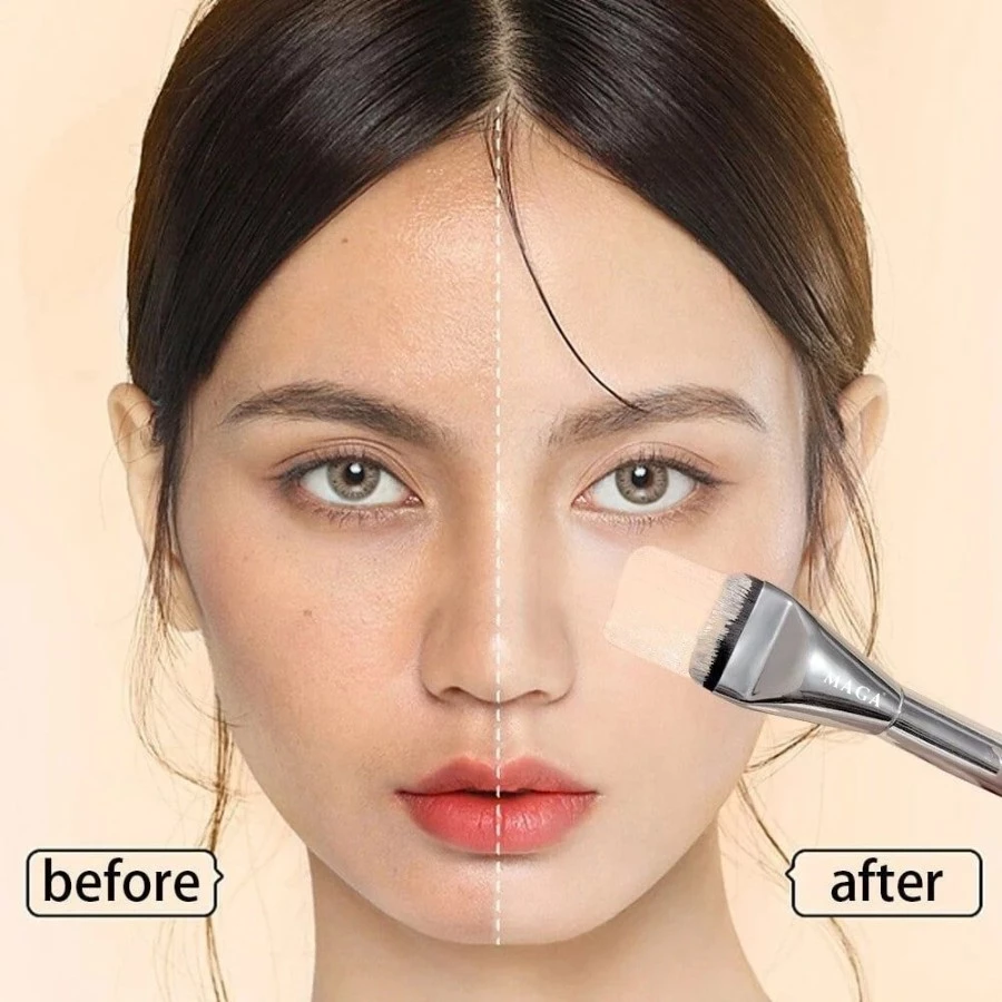 Cọ Cao Cấp MAGA Silver Foundation MA107 - Cọ Dẹt Ngắn Dàn Nền Ánh Bạc - Cọ dàn nền - Cọ đánh nền - Cọ tán kem nền