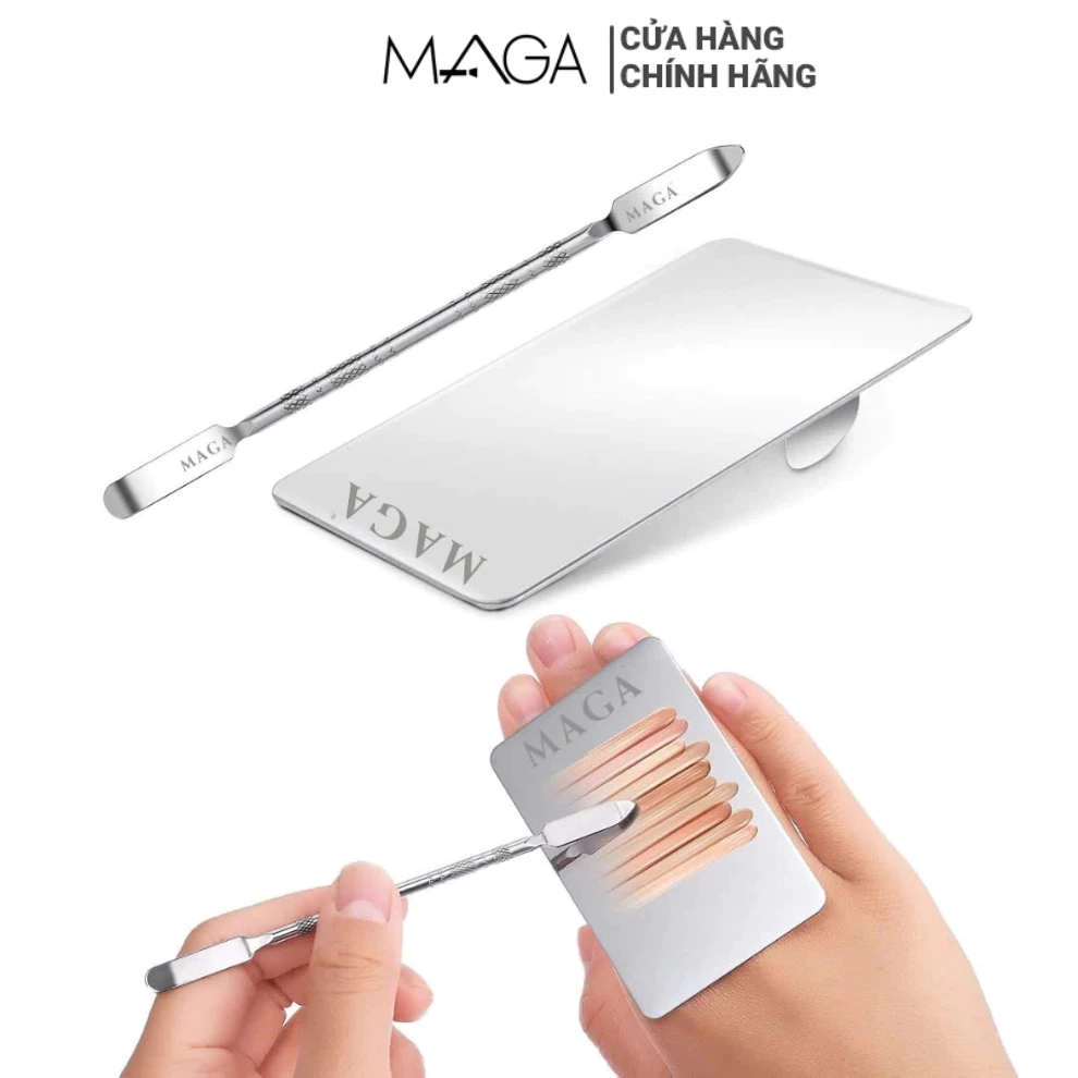 Dụng Cụ Khay Trộn Tán Kem Nền Chính Hãng MAGA Finger Ring Makeup Mixing Bảng Dẹp Inox M012