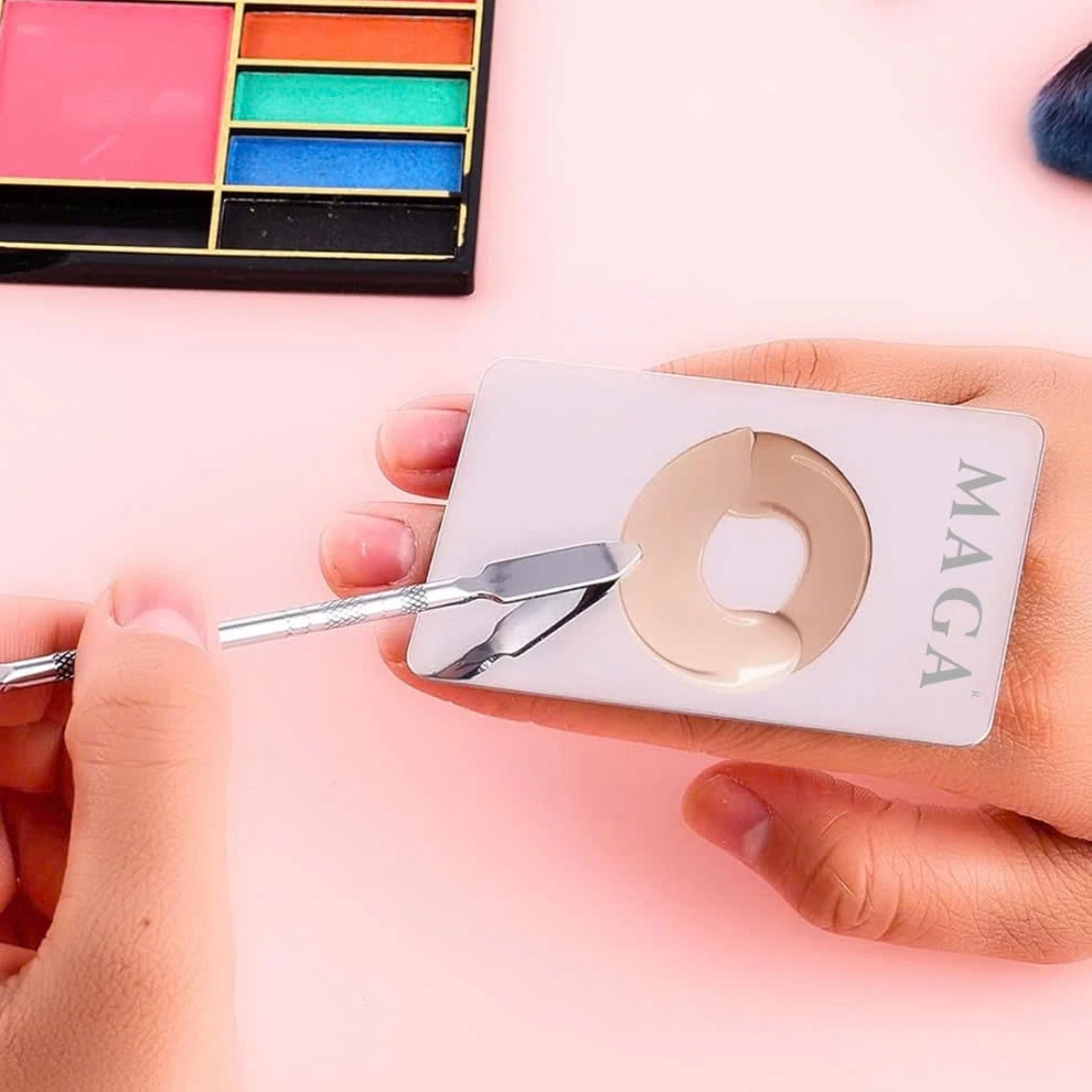 Dụng Cụ Khay Trộn Tán Kem Nền Chính Hãng MAGA Finger Ring Makeup Mixing Bảng Dẹp Inox M012
