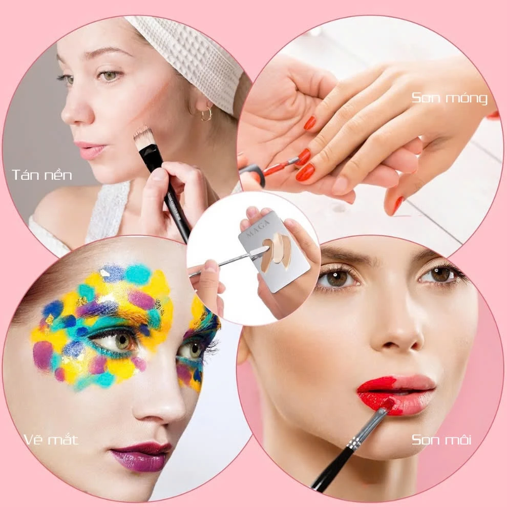 Dụng Cụ Khay Trộn Tán Kem Nền Chính Hãng MAGA Finger Ring Makeup Mixing Bảng Dẹp Inox M012