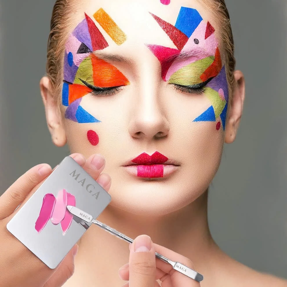 Dụng Cụ Khay Trộn Tán Kem Nền Chính Hãng MAGA Finger Ring Makeup Mixing Bảng Dẹp Inox M012
